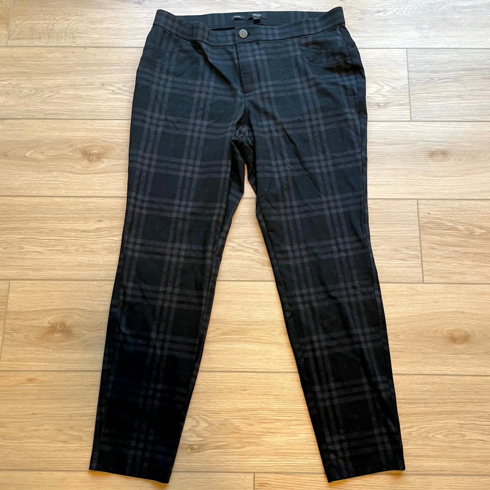 Simply Vera Vera Wang Skinny Plaid Pants Black Grey XL Trousers